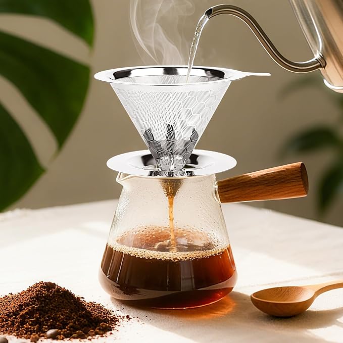 Pour Over Coffee Maker, Single Cup | Reusable Metal Coffee Filter, 304 Stainless Steel