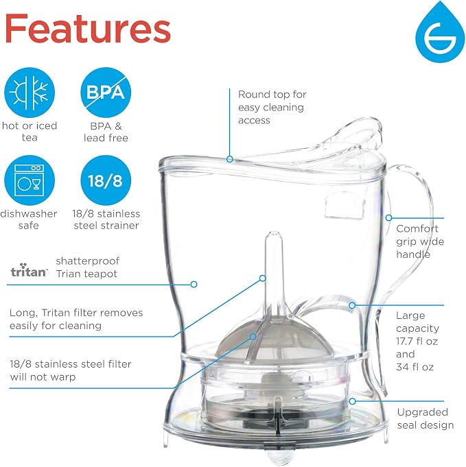 GROSCHE Aberdeen Smart Tea Maker BPA-Free Tea Infuser Clear 17.7 oz (525ml) | Drip-Free Bottom Dispenser, Coaster, Easy Brewing, Simple Cleanup, Tritan Build, Loose-Leaf Steeping, Stylish Design