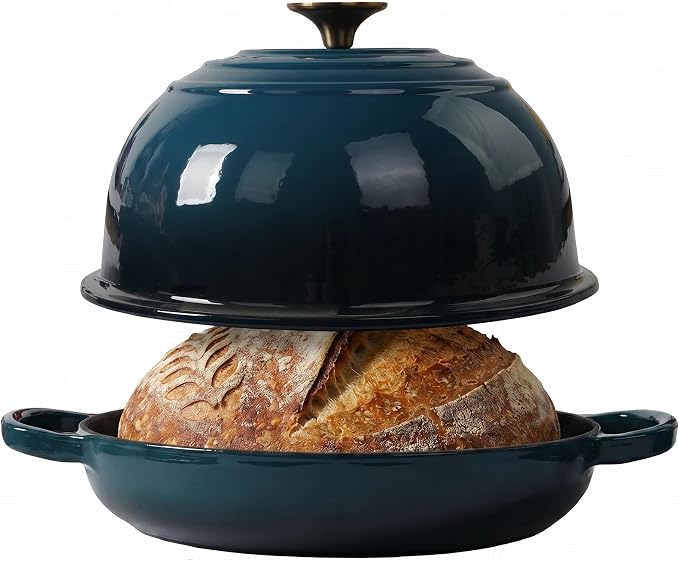 Enameled Cast Iron Bread Pan, Sourdough Artisan Bread Oven – Dark Teal Blue – Round 26 cm, 6.25 L (6.6 qt) – Boule Pan with a Deep Lid for Steam Baking