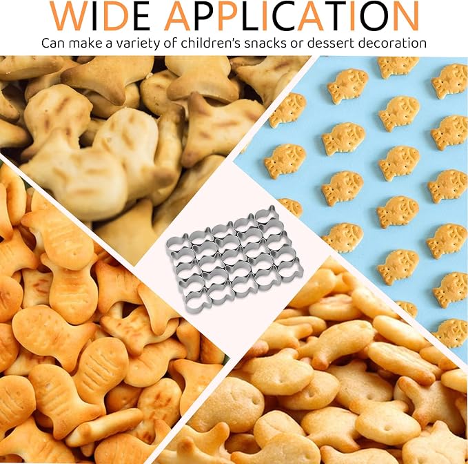 2Pcs Gold Fish Cracker Cutter,Stainless Steels Small Cookie Cutters,25 Cavity Fish Cookie Cutter,Mini Gold Molds for Crackers,Non-stick Dough (2)