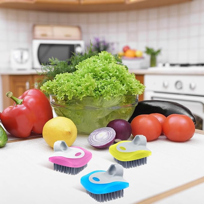 Aodaer 4 Pieces Vegetable Brush Potato Scrubber Brush Silicone Hard and Soft Side Fruit Cleaning Tools for Delicate or Tough-Skinned Vegetables