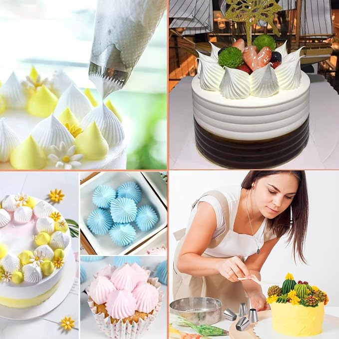 4PCS Extra Large Piping Tips Set, Stainless Steel Jumbo Icing Tips (F02 F06 9FT R22L) Round Star Square Wide for Cake Cupcake Cookie Eclair Churro Meringue