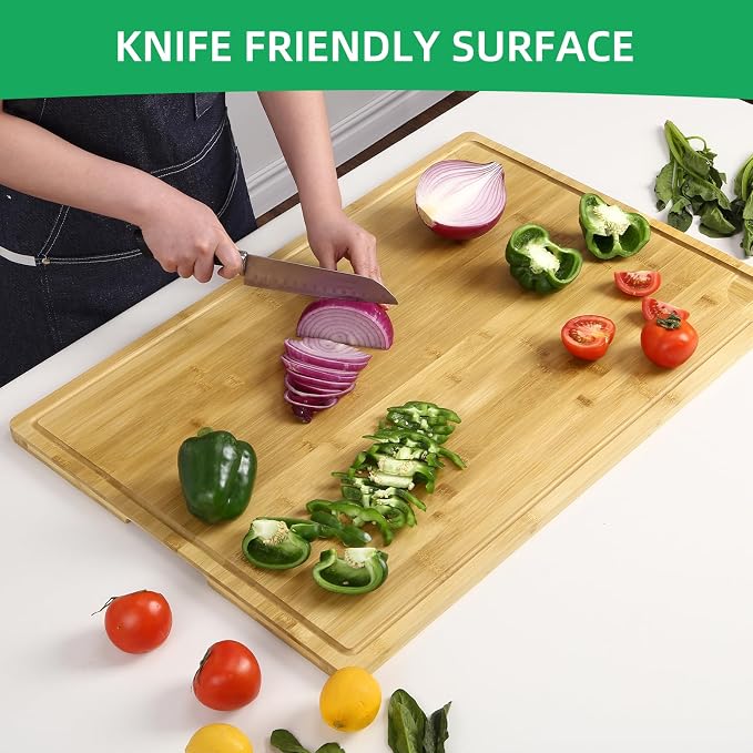 GarveeHome Extra Large Bamboo Cutting Board, 30 x 20 in Wooden Chopping Board for Kitchen, Butcher Block with Juice Groove and Handles, Stove Top Cover, Over Sink Noodle Board