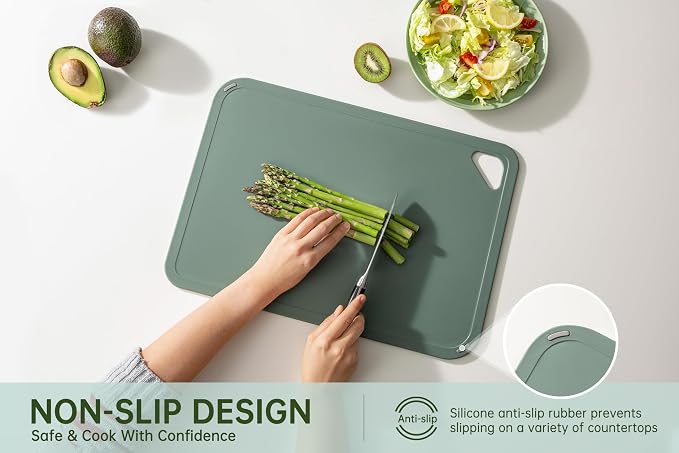 Plastic Cutting Board Set, Extra Large Cutting Board for Kitchen | Upgarded Set of 4, Non-Slip with Grip Handle, Large -Small Chopping Board for Cooking, Bpa Free, Dishwasher Safe, Sage Green