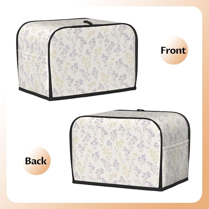 2 Slice Toaster Cover Pastel Flower Pattern Dust Proof Washable Kitchen Appliance Cover with Pocket, Oxford Fabric Countertop Toaster Protector for Standard Toasters Small Appliances