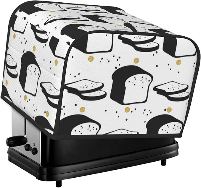 Toaster Cover 4 Slice with Cartoon Toast Pattern Dustproof Bread Maker Cover Fingerprint Bakeware Protection Wide Slot Toaster Bag Reusable Kitchen Small Appliance Cover