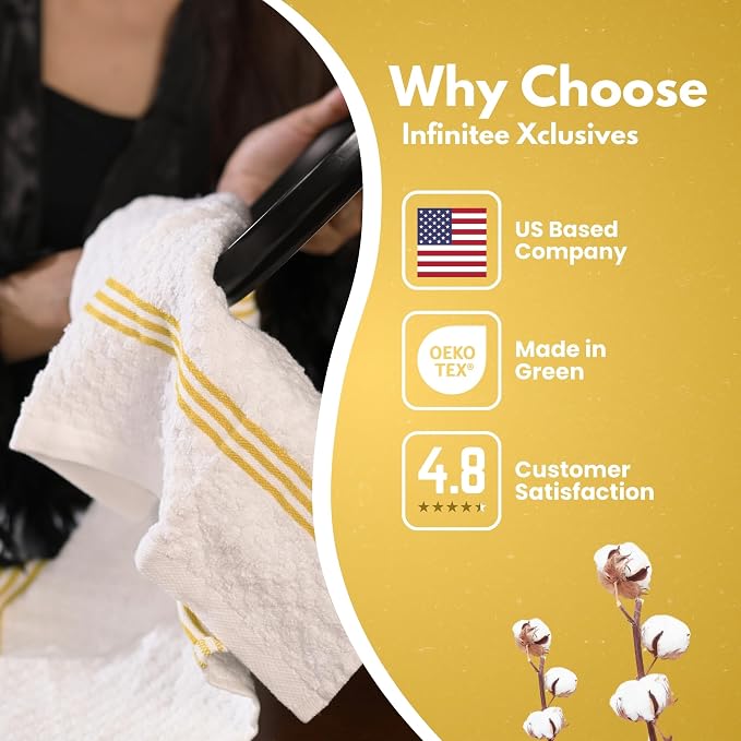 Infinitee Xclusives Kitchen Towels - 3 Pack - Cotton Dish Towel |15" x 25"| | 100% Cotton, Highly Absorbent Tea Towels - Lint Free, Soft, Durable & Quick Dry, Ideal for Drying Dishes & Kitchen Cleaning