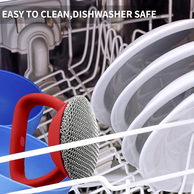 Cast Iron Cleaner Scrubber with Heavy Duty Handle, 3mm Welded Chain Mail | Fine Ring,Stainless Steel Sponge Chainmail Scrubber, Skillet Oven Grill Cleaning Metal Brush -Dishwasher safe,Heat Resistant