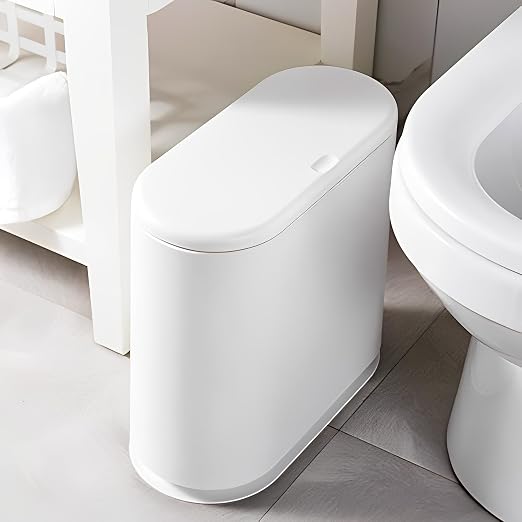 Sooyee 10L Rectangular Plastic Trash Can, Cream White | Press Type Lid, 2.4 Gallon, Wastebasket, For Bathroom, Bedroom, Kitchen,Craft Room, Office
