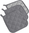 DII Basic Terry Collection Quilted 100% Cotton, Potholder, Gray, 3 Piece
