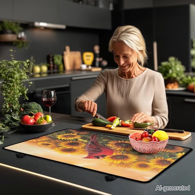 Sunflower Cardinal Stove Top Cover for Electric Stove(30 x21 Inches), Insulation Counter Tops Cover, Heat Resistant Glass Cooktop Protector, Folding Dish Drying Mats for Kitchen Easy to Clean