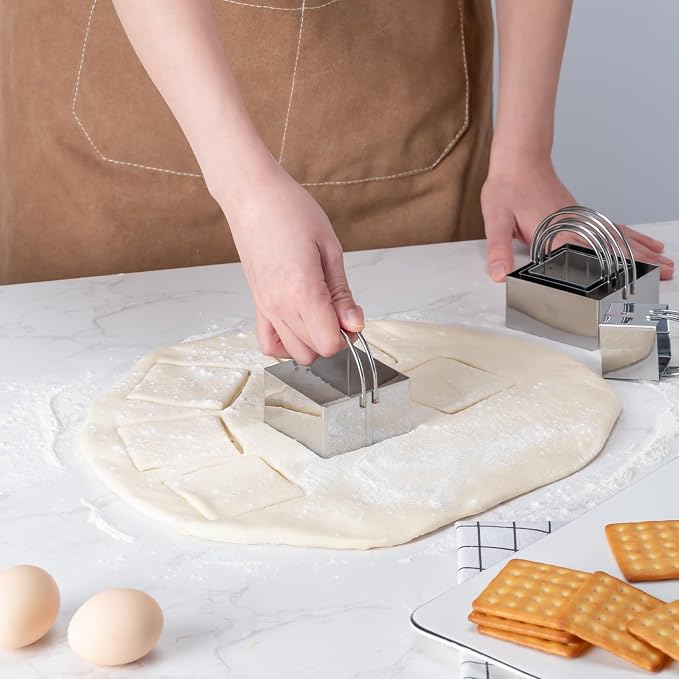 Husfunov Biscuit Cutter Set Square Cookie Cutters with Handle | 5 Pieces Stainless Steel Square Professional Baking Dough Tools for Cake