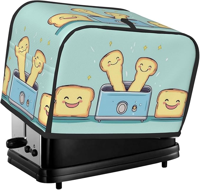 Toaster Cover 2 Slice with Cartoon Toast Pattern Dustproof Bread Maker Cover Fingerprint Bakeware Protection Wide Slot Toaster Bag Reusable Kitchen Small Appliance Cover