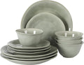 Gibson Elite Port Barton Plates and Bowls Sets, 12-Piece Stoneware Dinnerware Sets, Reactive Glaze Dish Set - Green