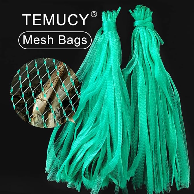 TEMUCY Plastic Mesh Produce Bags, 24 Inch Seafood Boil Bags for Crawfish Crab Shellfish Cooking (Green-100PCS)