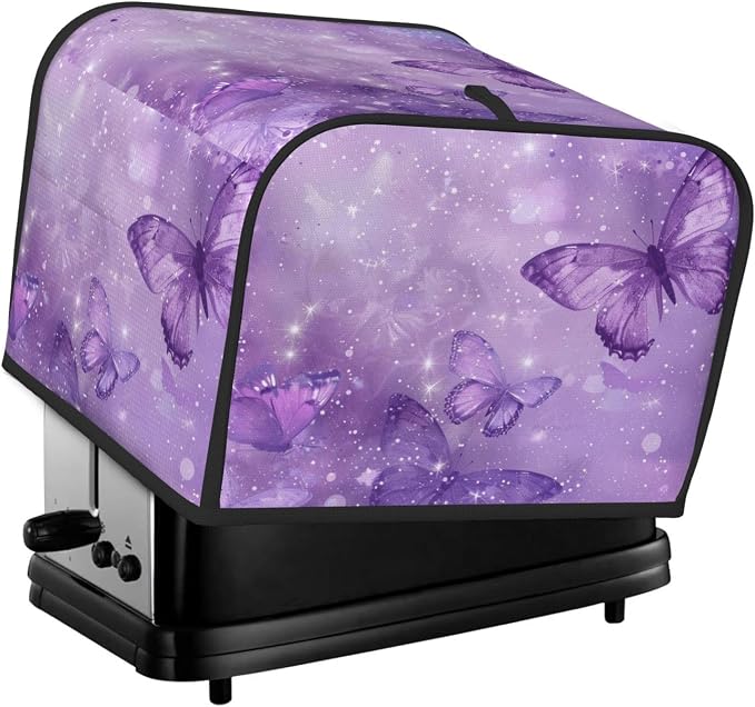 4 Slice Toaster Cover Butterfly Purple Pastel Dust Proof Washable Kitchen Appliance Cover with Pocket, Oxford Fabric Countertop Toaster Protector for Standard Toasters Small Appliances
