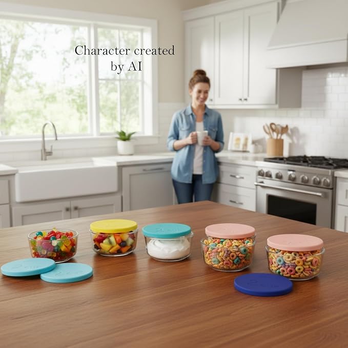 Yodecy Silicone Bowl Lids fit Pyrex Glass Bowls 7200-PC 2 Cup, Yodecy Silicone Bowl Lids fit Anchor Hocking Glass Bowls 7200-PC 2 Cup,Replacement Lids 4.76in(4 Pack Yellow)