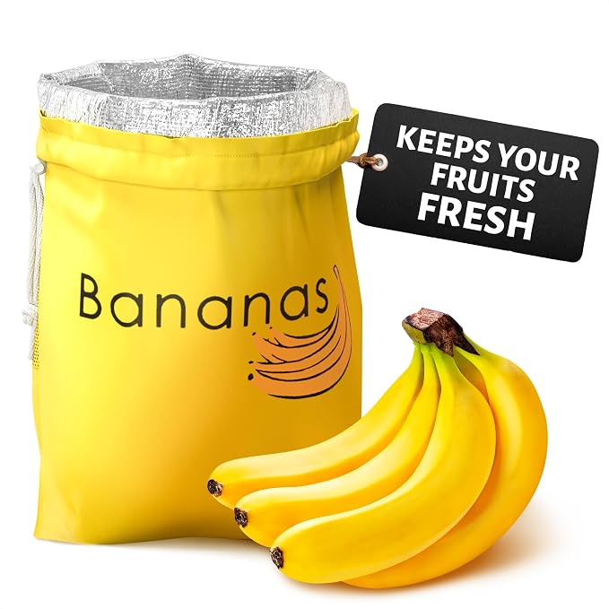Banana Bag to Keep Bananas Fresh for Longer, Aluminum-Lined Storage | 13.8 x 10.6 In Nylon Storage Keeper Slows Ripening - a Reusable Produce Saver for Fruits and Veggies, on Counters or Travel