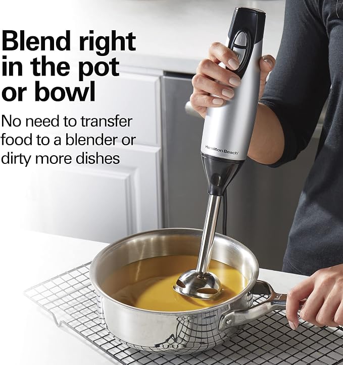 Hamilton Beach 4-in-1 Electric Immersion Hand Blender with Handheld Blending Stick, Whisk + 3-Cup Food & Vegetable Chopper Bowl, 2-Speeds, 225 Watts, Silver and Stainless Steel (59765) | Handheld Blending Stick | Whisk | 3-Cup Vegetable Chopper Bowl | ...