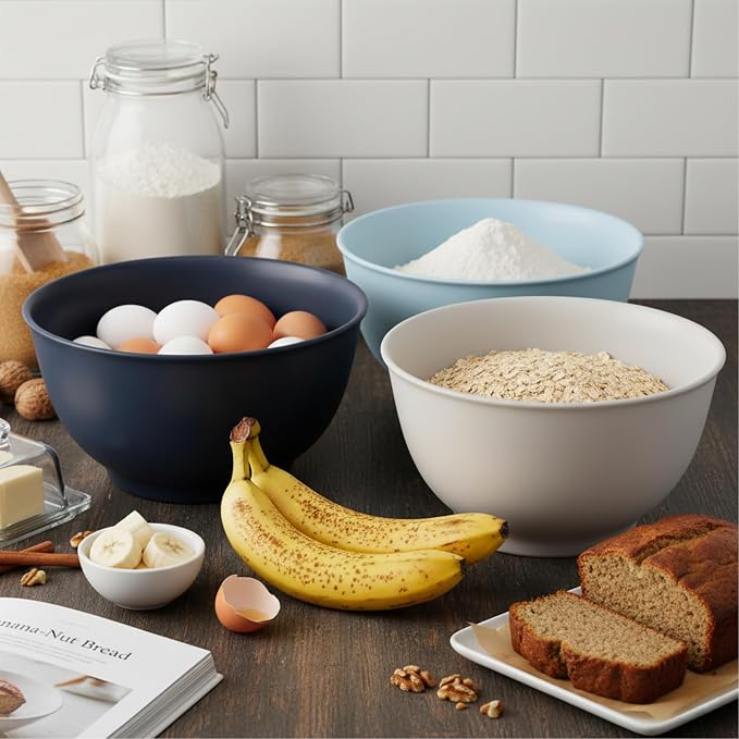 TP Melamine Mixing Bowl Set with Lids, Salad Bowl Set of 3, Blue&White | Nesting Design,Break-resistant,Pasta & Salad Prep, Baking Prep, Space-saving Storage, Freezer Safe, Dishwasher Safe