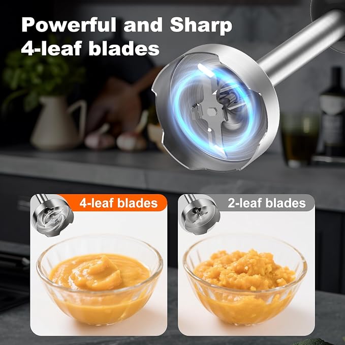 Immersion Blender Handheld 1200W, 20-speeds, 5-in-1 Handheld Mixer | Mining Beaker,Chopper,Whisk, Frother and Stick Blender Suitable for Kitchen, Protein Shakes and Baby Food - Silver