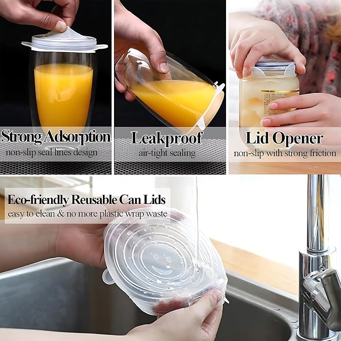 Silicone Stretch Lids Pet Food Can Covers (10-Pack, 2.6in+3.74in), Reusable BPA-free Storage Covers for Soda/Beer Cans, Regular and Wide Mouth Mason Jars, Perfect fit for 2.4 to 4.3 Inches