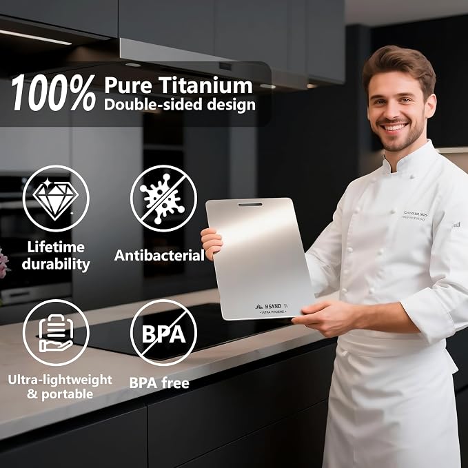 Titanium Cutting Board for Kitchen, 18"x12" | 100% Pure Titanium, Double Sided, Food Grade, Perfect for Sushi, Meat, Vegetables & Meal Prep, Easy To Clean