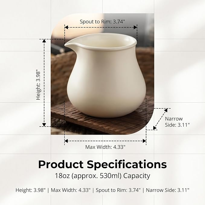 Modern Ceramic Pitcher 18oz, Small Coffee Carafe for Hot/Cold Drinks, Microwave & Dishwasher Safe, Lead-Free Water Pitcher for Milk, Juice, Iced Coffee, Drip-Free Spout (Not Include Cups)