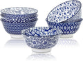 Selamica 7 inches Porcelain Cereal Bowl Set - Set of 6, Soup Bowls, Ceramic bowls for Cereal, Soup, Salad and Pasta, Vintage Blue