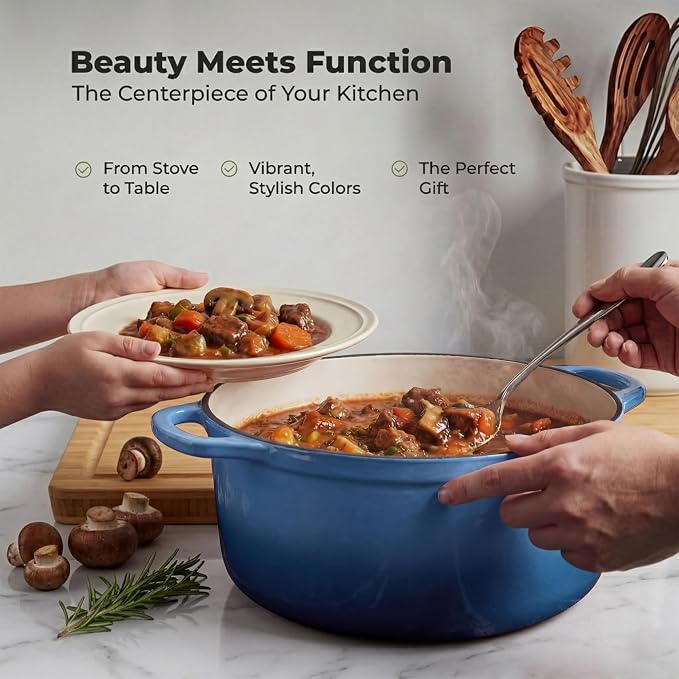 Zulay Kitchen 6.4QT Enameled Cast Iron Dutch Oven Pot with Lid, Heavy-Duty Soup Pot for Stews, Braising, Roasting & Sourdough Bread Baking, Oven Safe up to 500°F - Aquamarine