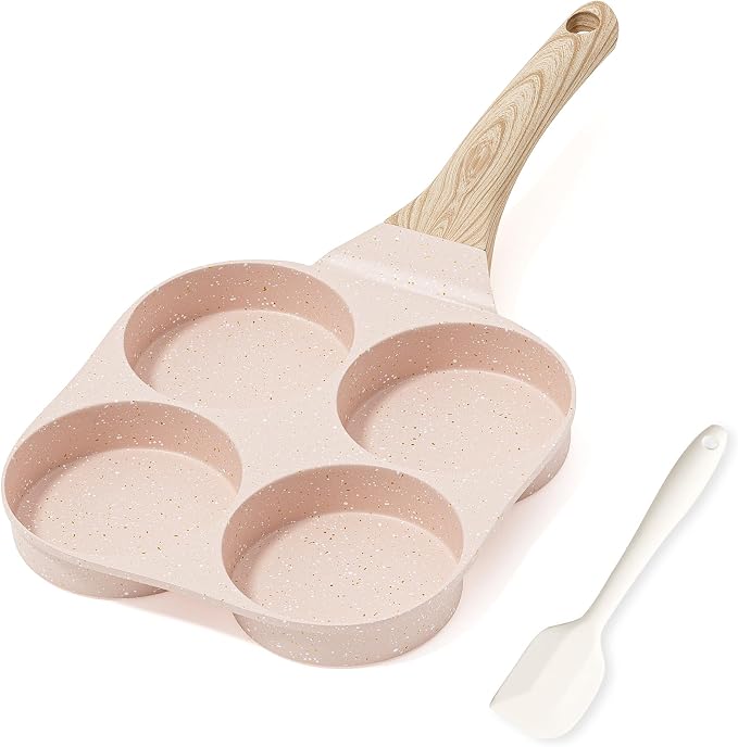 Caannasweis Egg Pan Omelette Pan, 4-Cup Nonstick Granite Omelette Skillet Breakfast Frying Pan Egg Cooker Suitable for Gas Stove & Induction Cookware, PFOA PFOS Free, Pink
