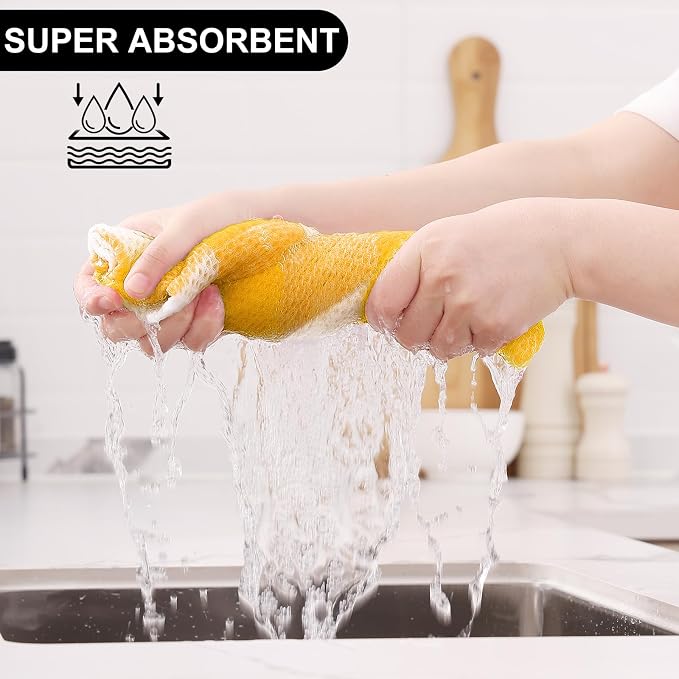 Homaxy Kitchen Towels and Dishcloths Set, Set of 8, White & Golden Yellow | Bulk Cotton Waffle Weave Check Plaid Kitchen Towels, Super Soft and Absorbent Dish Cloths, 12 x 12 and 13 x 28 Inches