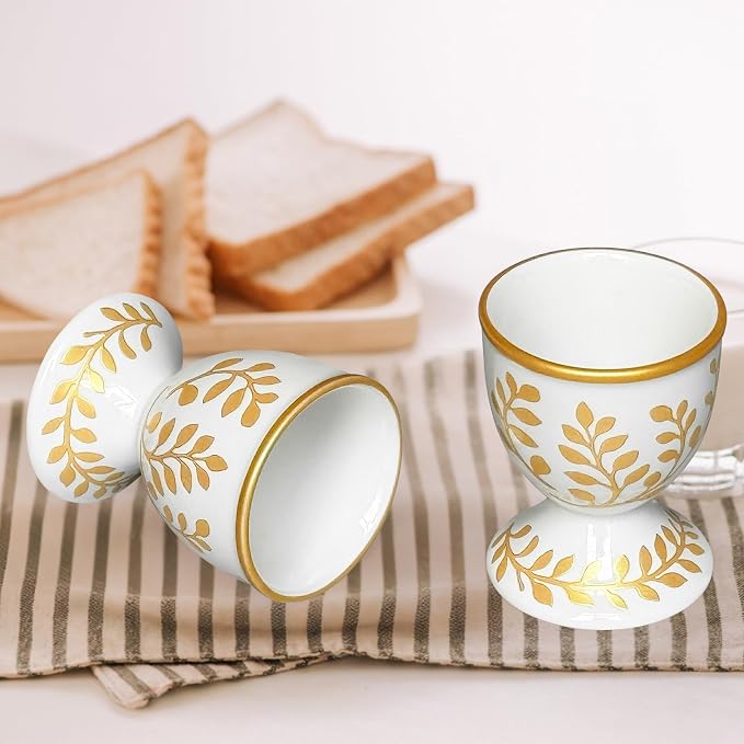 Cinf Ceramic Egg Cups, Set of 2, Champagne Gold Boiled Egg Holders | Set of 2 ceramic egg cups, elegant champagne gold stable base, easy to clean, ideal for boiled eggs and breakfast serving