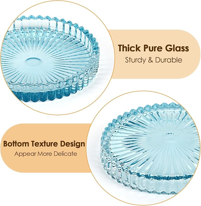 Modern Clear Coaster Set of 5- Glass Coasters for Drinks, Clear Blue | Crystal Coasters Round Cup Mat Coffee Table Decor for Office, Kitchen, Bar, Dining Room, Living Room, Patio