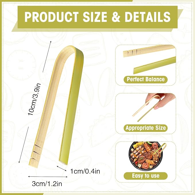 Chengu 240 Pcs Mini Bamboo Tongs Disposable Small Wooden Toaster Tongs Charcuterie Serving Cooking Utensils for Catering Buffet Appetizer Wedding Holiday Party Supplies(4 Inch)