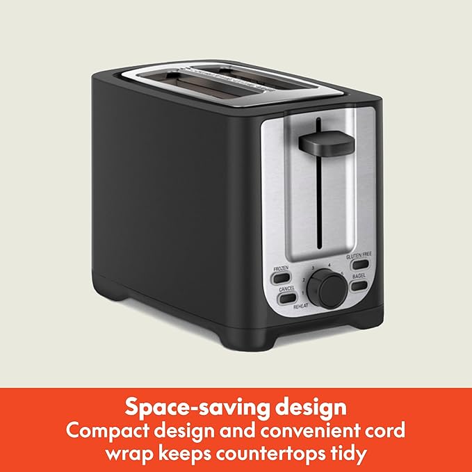 bella 2 Slice Toaster, Extra Wide Slots & Removable Crumb Tray, Black