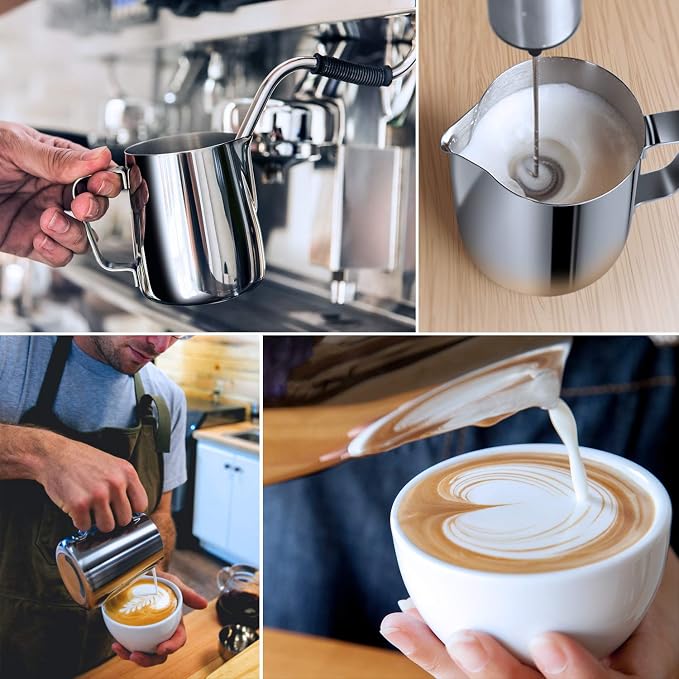 Milk Frothing Pitcher, 50oz Steaming Pitcher Stainless Steel Espresso Machine Accessories for Coffee Bar, Cappuccino Barista Tools Milk Jug Steamer Frother Cup with Decorating Latte Art Pen