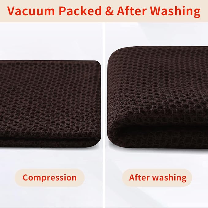 Homaxy 100% Cotton Waffle Weave Kitchen Dish Towels 12-Pack, Dark Brown | 13 x 28 Inches, Ultra Soft Absorbent Dish Towels, Quick Drying Cleaning Towels