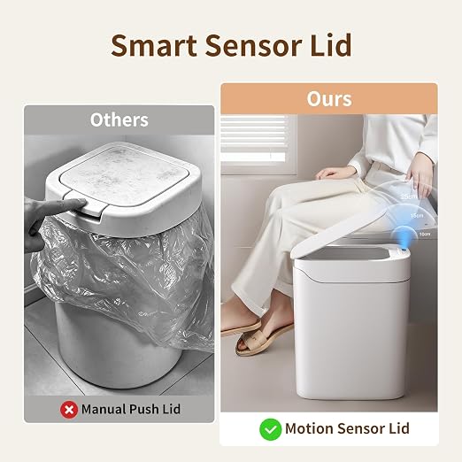 Motion Sensor Bathroom Trash Can, 3.5 Gallon Slim Touchless Automatic Garbage Bin with Lid, Rechargeable Design with Auto Bag Adsorption and One Pull Sealing for Kitchen, Bedroom, Office, Living Room