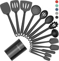 Coukre Silicone Kitchen Cooking Utensils Set, Heat Resistant, 14-Piece | Dishwasher-Safe, Food-Grade Silicone, BPA-Free, Spatulas, Spoons & Turner, Safe for Nonstick Cookware, Pure Black