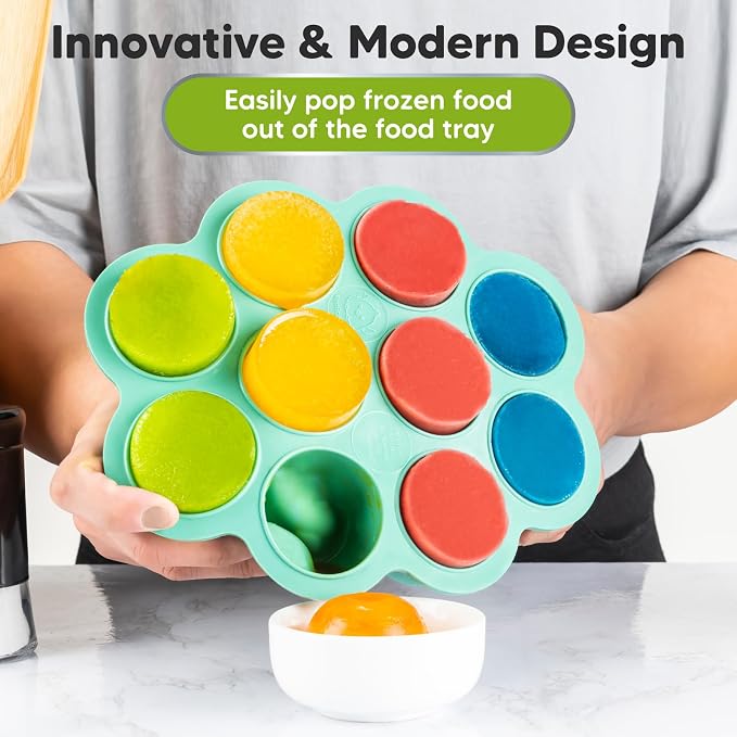 KeaBabies Silicone Food Freezer Trays with Lid, 2oz x 10 Pods(Alpine Green) | Baby Food Storage Containers, Easy Puree Meal Prep, Breast Milk Silicone Freezer Molds, Dishwasher, Microwave Safe, BPA-Free