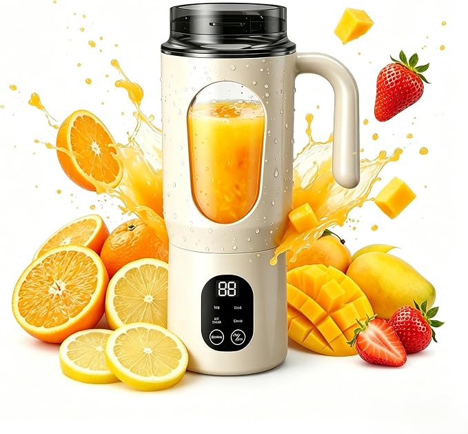 Portable Blender 20oz Personal Electric Juicer Cup with 12 Blades Auto Cleaning，Rechargeable Travel Blender for Smoothies, Shakes, Salsa, Ice Crushing & Frozen Drinks,with Lid for Direct Drinking