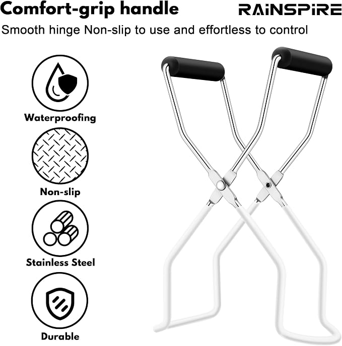 Canning Jar Lifter, Canning Tongs Jar Lifter, Canning Tools, Canning Supplies for Home Kitchen, Stainless Steel, White