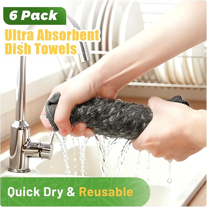 Kitchen Towels 6-Pack Cotton Waffle Weave Dish Cloths 12 x 12 Cleaning Rags | Quick Drying