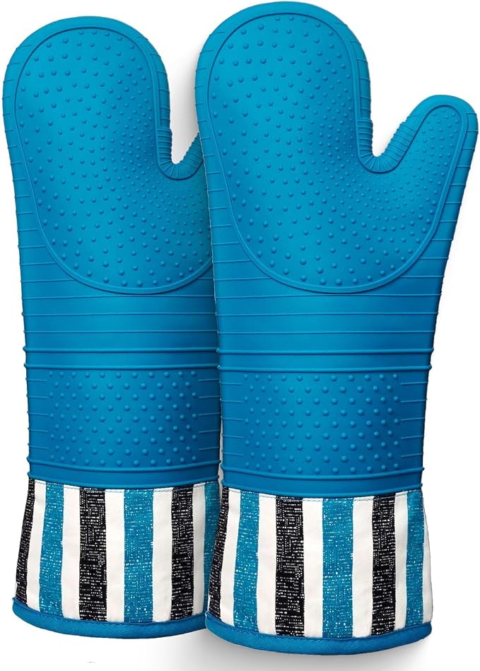 Heat Resistant 550 Degree Oven mitt, Silicone Oven Hot Mitts - 1 Pair, Extra Long Professional Baking Oven Gloves - Food Safe,Pot Holders Cooking,Grilling,Kitchen (Navy)