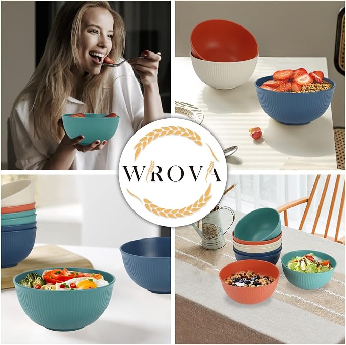 Wheat Straw Bowls Set of 8, Microwave Safe Bowls for Kitchen 26 OZ | Alternative Plastic Bowls Reusable, Unbreakable Cereal Bowl Dishwasher Safe for Camping,Apartment,Dorm,RV,Party, Colorful