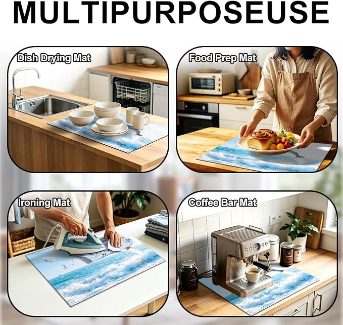 Ocean Dolphin Jumping Coastal Stove Top Cover 28.35x20.47in Beach | Ocean dolphin jumping coastal stove top cover 28.35x20.47 in; beach kitchen cooktop mat dishwasher safe machine washable