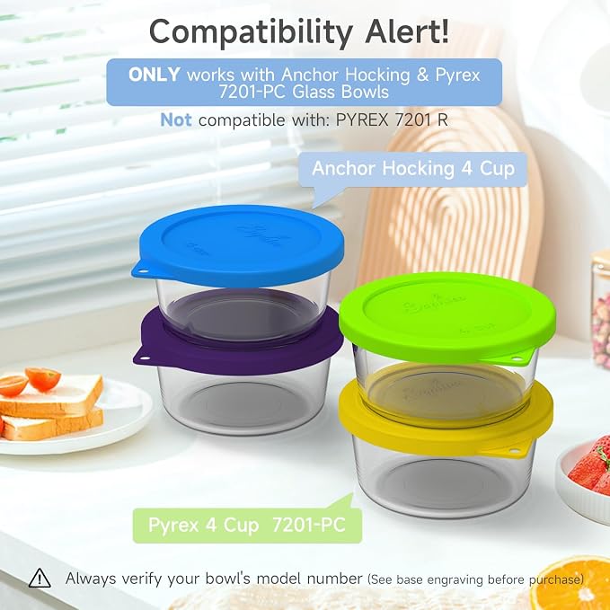 SOPHICO 4 Cup Silicone Lids Replacement for Pyrex & Anchor Hocking 7201-PC | Food Grade Silicone, Leakproof、Airtight Lids, Dishwasher Microwave Safe