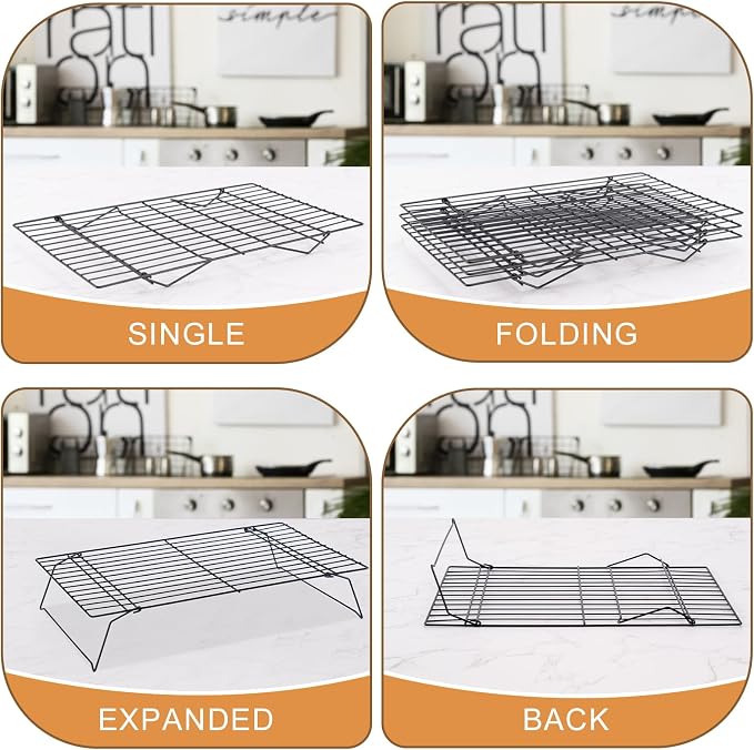 Cooling Rack for Cooking Baking 3 Tiers, 16" x 10" Wire Rack, Black | Thick Wire Rack, Oven & Dishwasher Safe, for Roasting, Grilling, Drying, Fits Half Sheet Pan