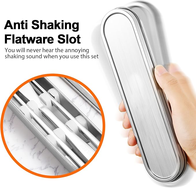 Travel cutlery set, 18/8 stainless steel cutlery, Reusable utensils set with case, Portable Silverware Lunch Box for Camping and Office (Stainless Steel)